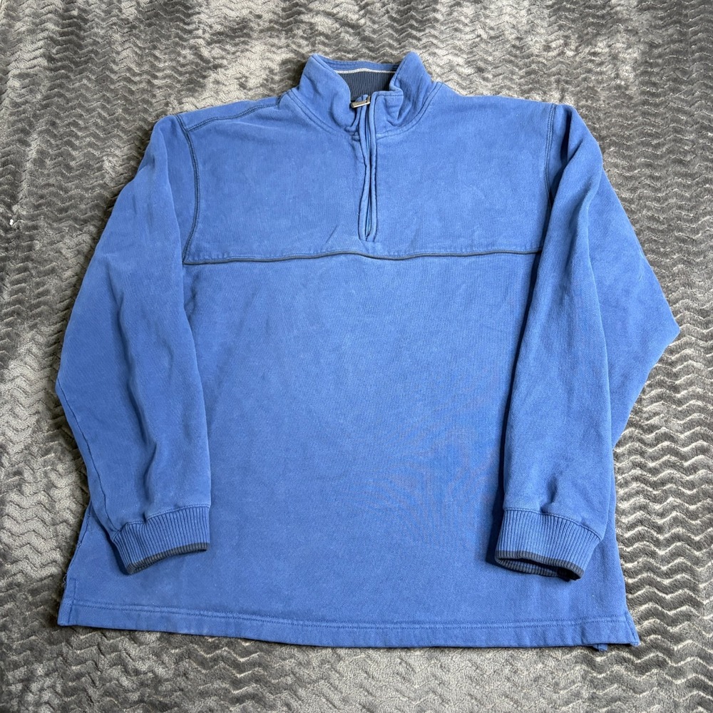 Arrow Mock Neck Sweatshirt Mens L Blue Pullover Cotton Blend 1/4 Zip